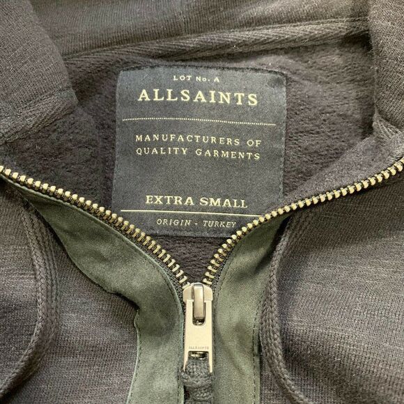 All Saints Sirius Jacket Hoodie Goat Suede Sleeves Men Size Extra Small - Picture 3 of 11